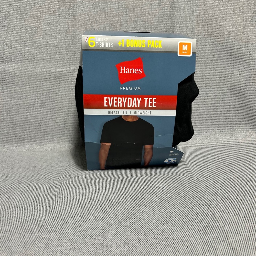Hanes Mens Premium Everyday Tee 6 Pack Size M Black Tagless Midweight Relaxed
